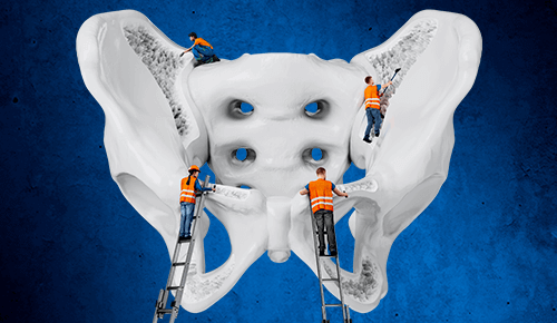 Construction workers repairing the bone marrow of the hip